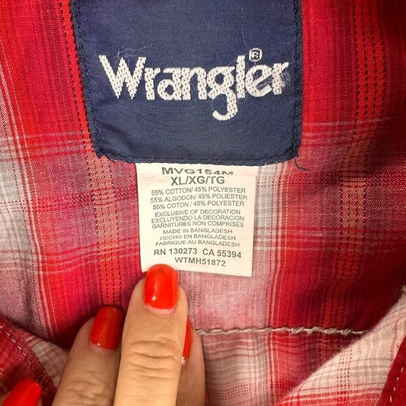 Wrangler Men's Long Sleeve Plaid Western Shirt Red And White Plaid Size XL - Picture 3 of 7